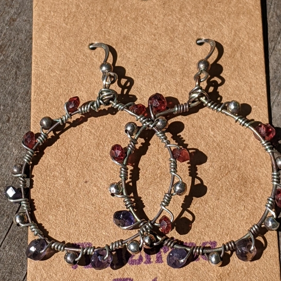Hoop with Garnets, Kynite and 925 Silver Balls - Picture 2 of 4